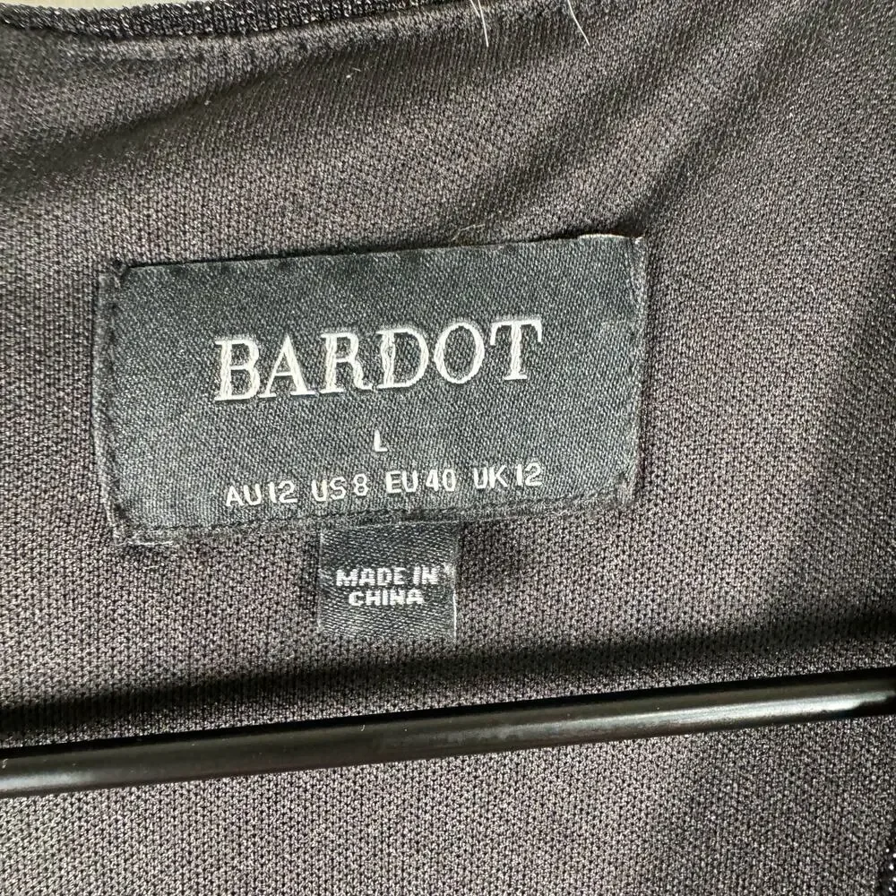 Bardot Womens Long Sleeve V Neck Short Dress Black Metallic Faux Wrap Large 8